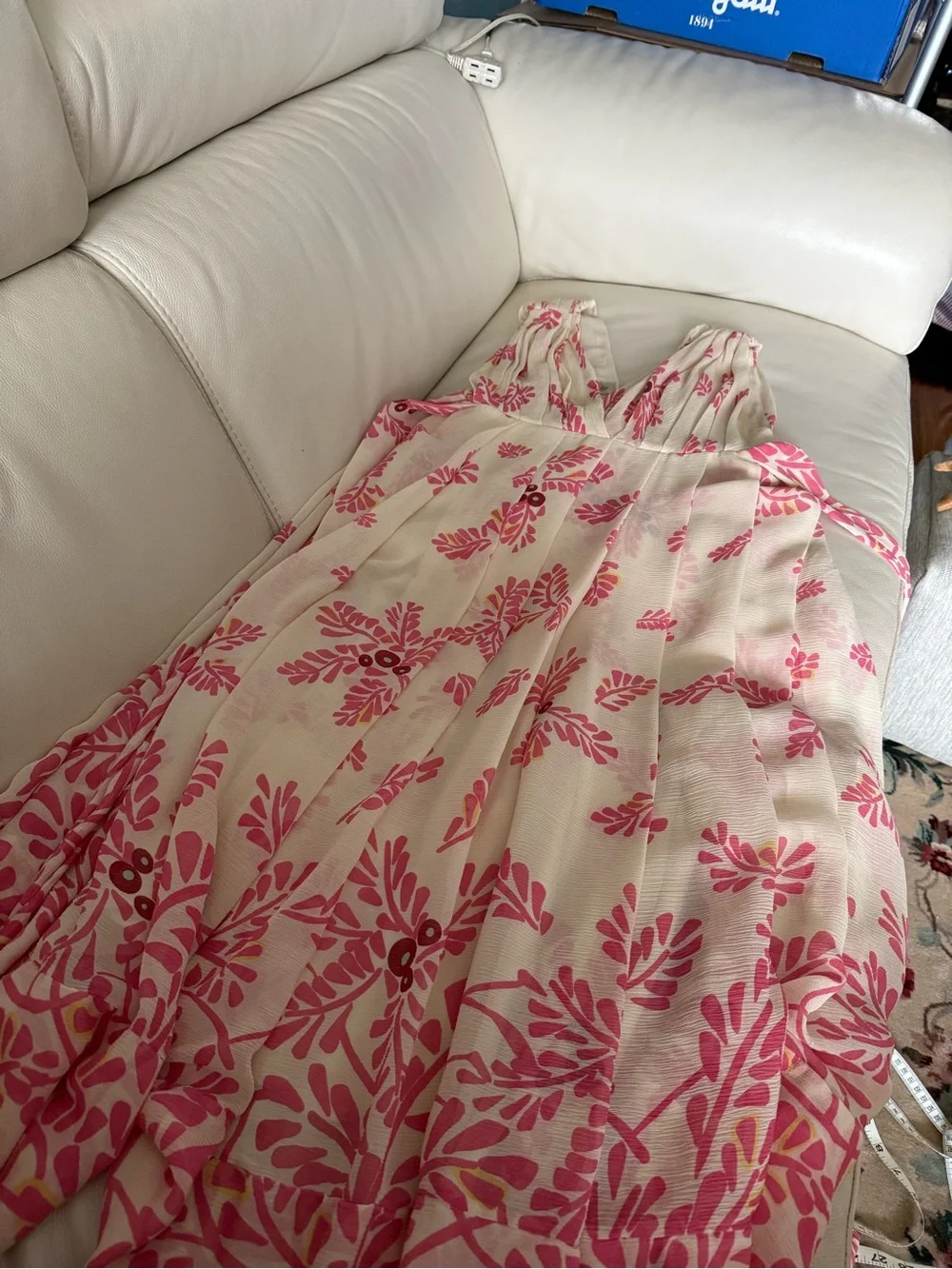 Temperley London Silk Cream Midi Dress with Pink Floral Motif - Picture 8 of 8